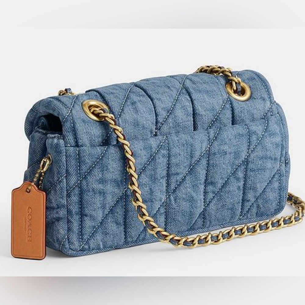 NWT🔥Coach Tabby 26 Light Blue Denim Quilted Shoulder Bag with Chain Strap - Picture 6 of 7